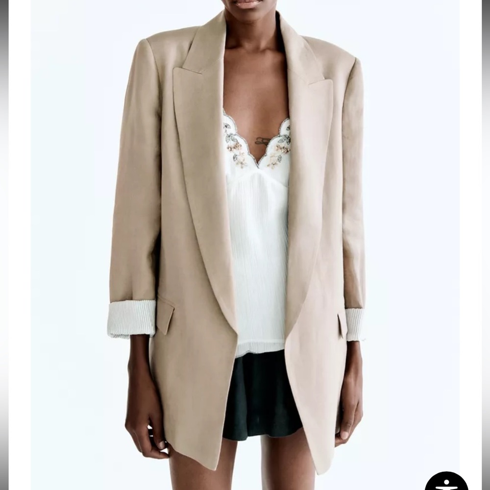 Zara Olive green Linen Blazer S